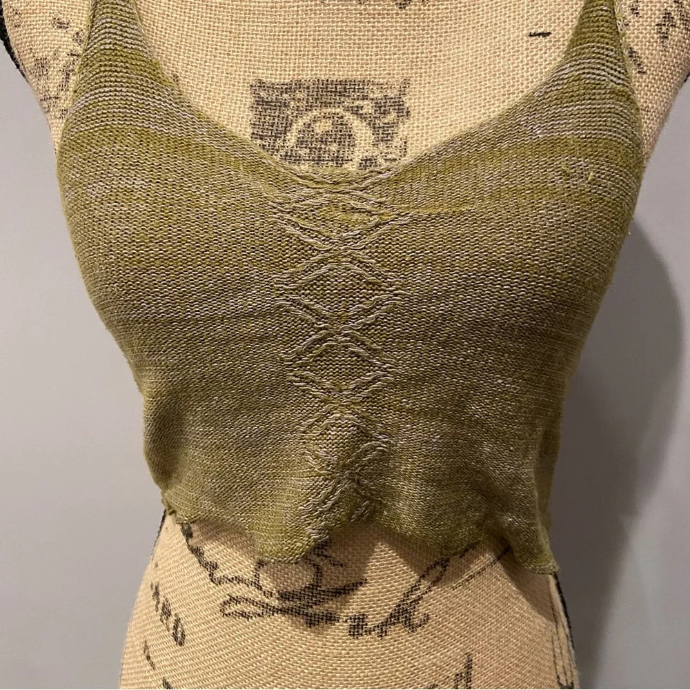PICO VELA Linen Bamboo Knit Cropped Tank Top Pea Green Small